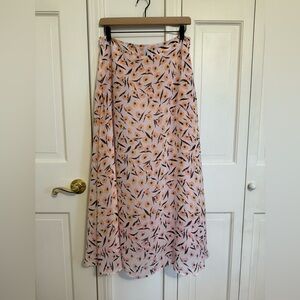Ann Taylor Floral A-Line Midi Skirt in Pink and Orange